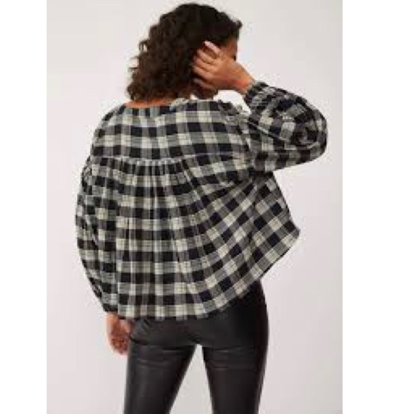 FREE PEOPLE Jessi Plaid Shirt NWT Sz M Black - Picture 4 of 13